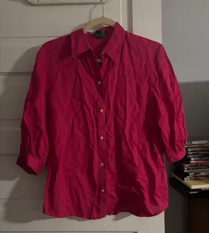 Ralph Lauren Classic Linen Button-Front Women's Shirt - Hot Pink thumbnail 1