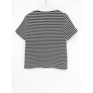 T‎ by Alexander Wang Striped Leather Trim Boatneck Top Women's 6 Minimalist thumbnail 3