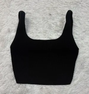 Aritzia Black Ribbed Square-Neck Crop Tank Top thumbnail 1
