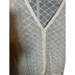 Krazy Kat Ivory Cream Open Knit Long Sleeve Button Front Lace‎ hem Top thumbnail 5