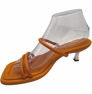 Schutz Agatha Sandal Women 8 Orange Strappy Slip On Kitten Heel Square Toe thumbnail 1
