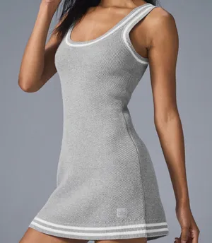 Alo Yoga Tennis Club Sweater Knit Dress Athletic Heather Grey/White XS thumbnail 1