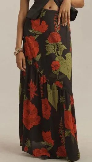 Farm Rio A-Line Floral Maxi Slip Skirt, Size XS thumbnail 1