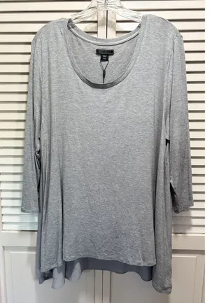 Metaphor Gray Blouse Size XL 3/4 Sleeve Chiffon‎ Back Scoop High Low NWT thumbnail 1