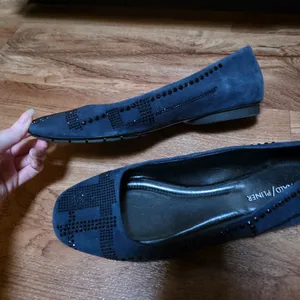 Donald Pliner Navy Suede Rhinestone Embellished Ballet Flats thumbnail 3