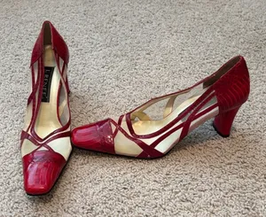 J. Renee Vintage Red Croc-Embossed Heels With Sheer Panel thumbnail 1