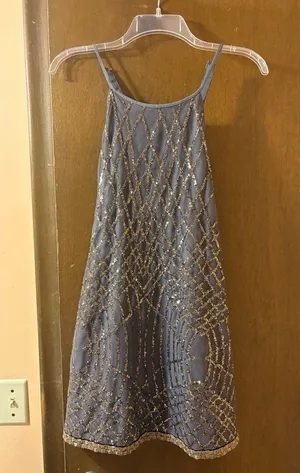 Goldy Sequin Beaded Mini Cocktail Dress in Gray thumbnail 1