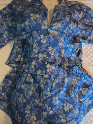 Anthropology Blue Floral Satin Long-Sleeve Jacket thumbnail 4