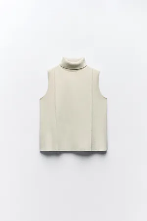 ZARA NWT  soft turtleneck ecru top. Size Large thumbnail 5
