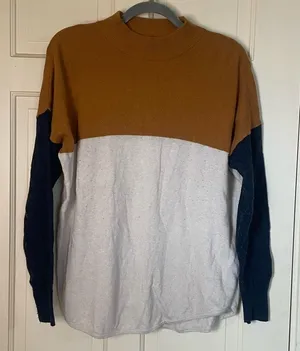 Madewell Sweater Women’s Small Colorblock Cream Mustard Mock Neck Alpaca Blend thumbnail 1