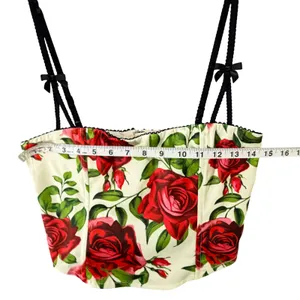 Jaded London Scarlett Satin Corset Top Womens 4 Ivory Red Rose Floral Coquette thumbnail 8