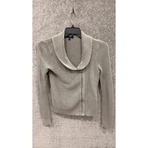 Gap Women Sweater Small Gray Asymmetrical Zip Shawl Collar Waffle Knit Cardigan thumbnail 3