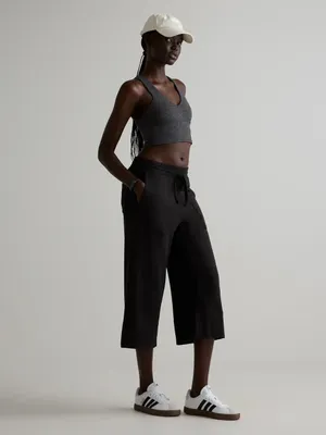 Quince SuperSoft Fleece Cropped Wide Leg Pants Black Small thumbnail 2