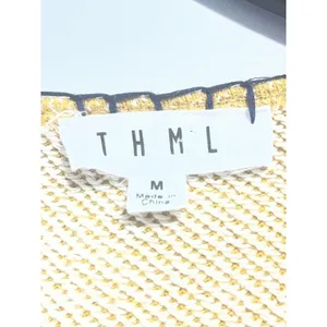 THML Textured Peplum Bell Sleeve Top Women M Mustard Whipstitch Crew Neck Boho thumbnail 3