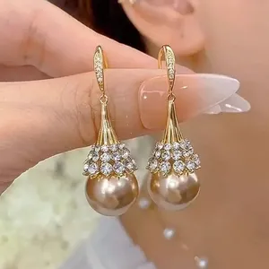 Elegant CZ Pearl Dangle Drop Earrings for Women thumbnail 1