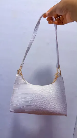 White Shoulder Bag Crocodile Embossed Hobo Purse Gold Chain Butterfly Bear Charm thumbnail 5