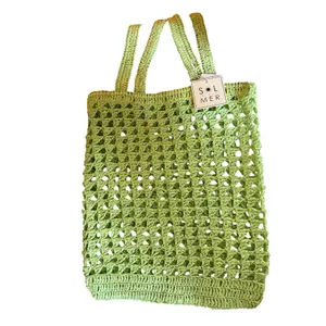 NWT Sol & Mer Lime Raffia Tote | Woven Beach Bag | Resort Vacation Market Tote thumbnail 4