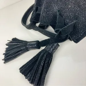STREET LEVEL Leather Crossbody Bucket/Hobo Bag in Black thumbnail 7