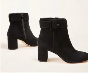 Ann Taylor Black Suede Nettie Buckle Heeled Bootie Boots Heels thumbnail 2