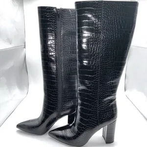 INC International Concepts Paiton Black Croc Embossed Tall Heeled Boots Women 8M thumbnail 1