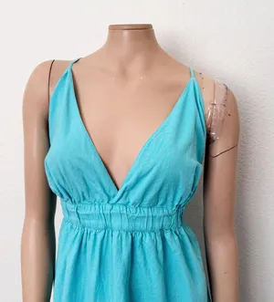 [Aerie] Blue Linen Blend Side Tie Elastic Waist V-Neck Low Back Mini Dress XXL thumbnail 7