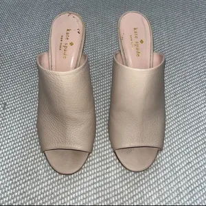 Kate Spade Pink Nude Pebble Leather Peep Toe Cone Heel Mules Classic Sz 8 thumbnail 2