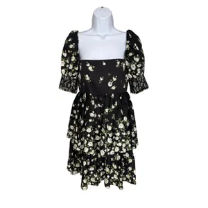 Alice +‎ Olivia Songbird Black Floral Puff Sleeve Dress 2 NWT Coquette Romantic thumbnail 2