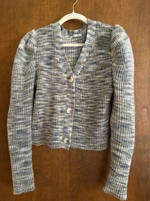 Multicolored sweater with puff shoulders Gray thumbnail 1
