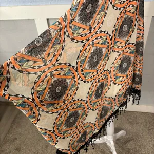 & Other Stories Womens Shawl Wrap Open Top SZ OSFM Orange Combo Tassel bottom 30” long thumbnail 6