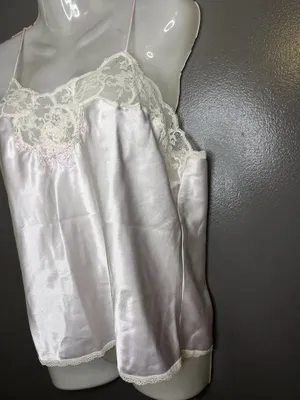 Amanda's Closet Camisole Tank Top Womens Medium Pink Satin Lace Embroidered thumbnail 4