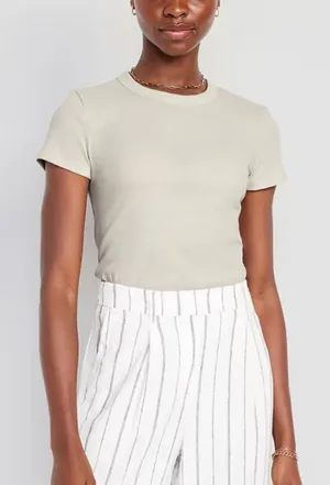 Old Navy Snug Crop T-shirt in Wish Bone Size Large Tall Ribbed thumbnail 1