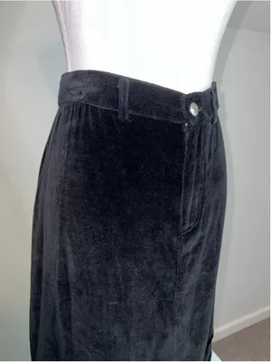 WhimsyGoth Black Velvet Maxi Skirt with Floral Embroidery, Size L thumbnail 9