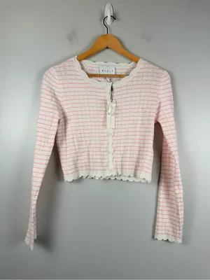 New Mable pink white knit cropped cardigan size medium thumbnail 2
