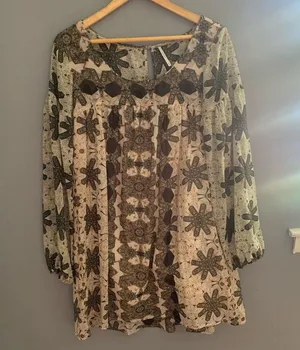 Free people cream floral chiffon babydoll dress thumbnail 5