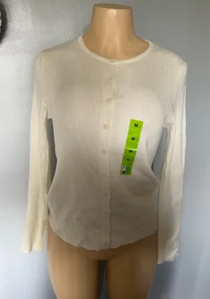 Primark Cream Ribbed Button-Up Long Sleeve Cardigan thumbnail 1