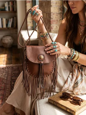 Vintage: OOAK Handmade ☀︎︎ Fringe Whipstitiched Medicine Bag ☀︎︎ Brown Leather thumbnail 1