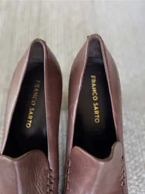 Franco Sarto Brown Leather 90s Minimalist Block Heel Loafers Size 8 thumbnail 4