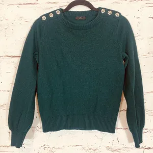 J. Crew Lambs Wool Blend Jewel Shoulder Sweater Emerald Green Women’s Small thumbnail 1