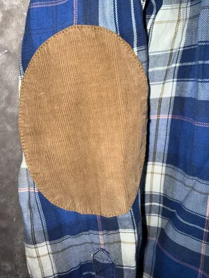 L.O.G.G. H&M Label of Graded Goods Blue Plaid Flannel Shirt with Elbow Patches thumbnail 8