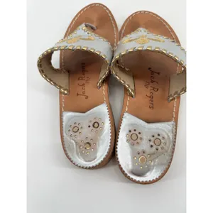 Jack Rogers mixed metallic gold silver fleur de lis flip flop thong sandals sz 6 thumbnail 5