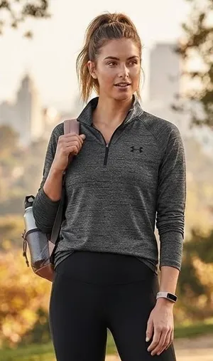 Under Armour Women's Heathered Charcoal Quarter-Zip Pullover thumbnail 1
