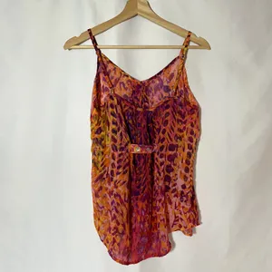 Maurices orange pink purple vintage cheetah print tank top cinched waist women M thumbnail 3