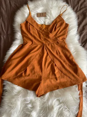 Style Rack Mustard Wrap Romper - Sleeveless Spaghetti Strap thumbnail 2