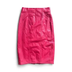 Vakko Vintage Hot Pink Red Leather Pencil Skirt Size 8 High Waist Midi Minimal thumbnail 3