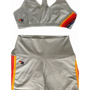 Aviator Nation 5 Stripe 4" High Rise Biker Shorts & Sports Bra Mist Women's Sm thumbnail 9