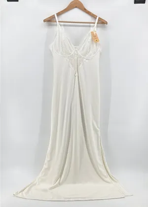Popilush Built-In Shapewear Slip Dress Women XXL Ivory NEW Lace Trim‎ Maxi Slit thumbnail 1