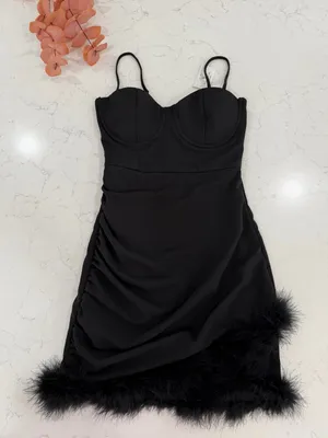 Windsor Black Feather-Trim Spaghetti Strap Slip Dress thumbnail 2