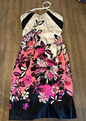 VTG Bebe Y2K Silk Floral Halter Dress - XXS Bustier Style‎ Cocktail thumbnail 1