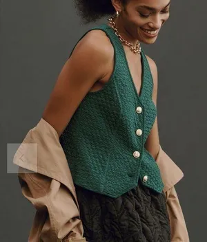 Porridge Aila Button Front Knit Green Vest Sleeveless S thumbnail 1