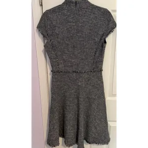 NWT J. McLaughlin Zinnia Tweed Dress Sz 2 Dark Navy/White Lined Fringe Office thumbnail 3